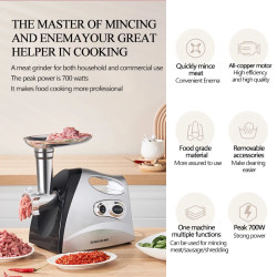 Moedor e picador elétrico SUNATUR 700W: moagem de carne, fabricação de salsichas